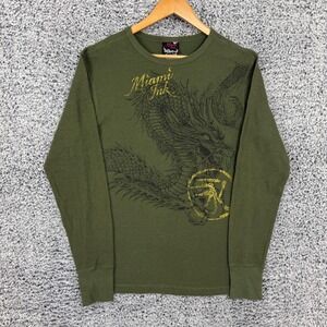 Miami Ink Shirt Mens XL Green Tattoo Dragon Graphic Long Sleeve Thermal Top